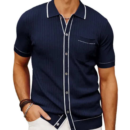 OUKU Men's Polo Knit Polo Sweater Business Casual Lapel Short Sleeve Modern Old Money Style Solid / Plain Color Button Front Summer Dark Navy Green Rose Red Polo