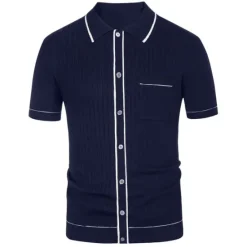 OUKU Men's Polo Knit Polo Sweater Business Casual Lapel Short Sleeve Modern Old Money Style Solid / Plain Color Button Front Summer Dark Navy Green Rose Red Polo