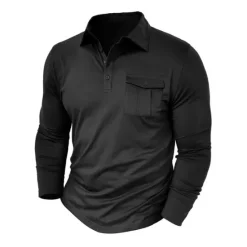 New OUKU Men's Polo Shirt Button Up Polos Casual Sports Lapel Long Sleeve Fashion Basic Plain Button Pocket Spring & Fall Regular Fit Black White Army Green Red Navy Blue Dark Green Polo Shirt