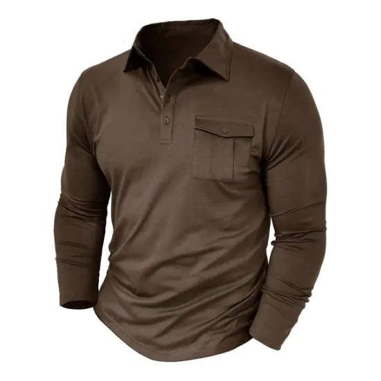 New OUKU Men's Polo Shirt Button Up Polos Casual Sports Lapel Long Sleeve Fashion Basic Plain Button Pocket Spring & Fall Regular Fit Black White Army Green Red Navy Blue Dark Green Polo Shirt