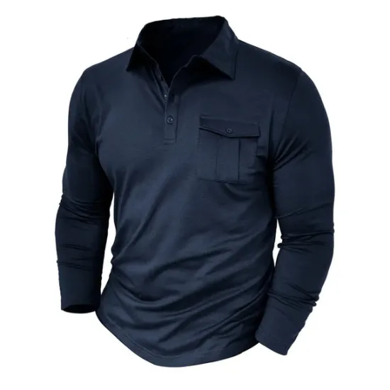 New OUKU Men's Polo Shirt Button Up Polos Casual Sports Lapel Long Sleeve Fashion Basic Plain Button Pocket Spring & Fall Regular Fit Black White Army Green Red Navy Blue Dark Green Polo Shirt