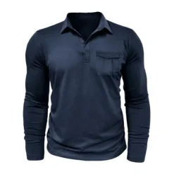 New OUKU Men's Polo Shirt Button Up Polos Casual Sports Lapel Long Sleeve Fashion Basic Plain Button Pocket Spring & Fall Regular Fit Black White Army Green Red Navy Blue Dark Green Polo Shirt