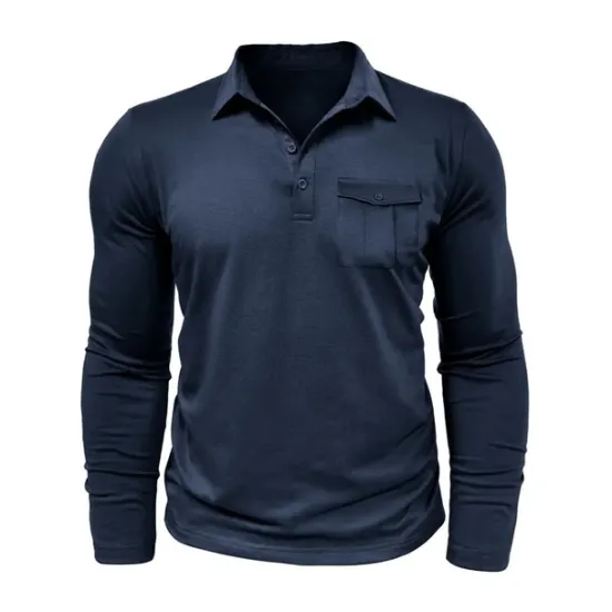 New OUKU Men's Polo Shirt Button Up Polos Casual Sports Lapel Long Sleeve Fashion Basic Plain Button Pocket Spring & Fall Regular Fit Black White Army Green Red Navy Blue Dark Green Polo Shirt