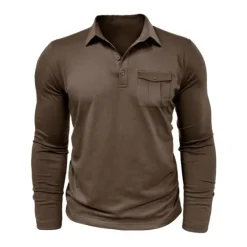 New OUKU Men's Polo Shirt Button Up Polos Casual Sports Lapel Long Sleeve Fashion Basic Plain Button Pocket Spring & Fall Regular Fit Black White Army Green Red Navy Blue Dark Green Polo Shirt
