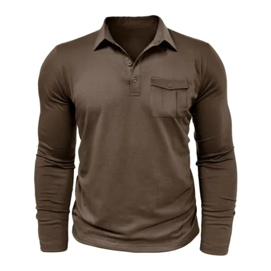 New OUKU Men's Polo Shirt Button Up Polos Casual Sports Lapel Long Sleeve Fashion Basic Plain Button Pocket Spring & Fall Regular Fit Black White Army Green Red Navy Blue Dark Green Polo Shirt
