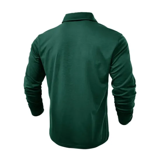 New OUKU Men's Polo Shirt Button Up Polos Casual Sports Lapel Long Sleeve Fashion Basic Plain Button Pocket Spring & Fall Regular Fit Black White Army Green Red Navy Blue Dark Green Polo Shirt