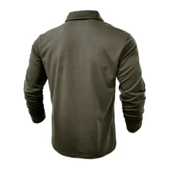 New OUKU Men's Polo Shirt Button Up Polos Casual Sports Lapel Long Sleeve Fashion Basic Plain Button Pocket Spring & Fall Regular Fit Black White Army Green Red Navy Blue Dark Green Polo Shirt