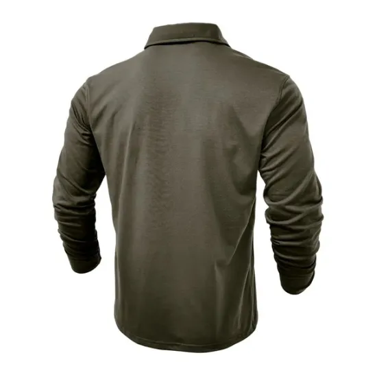 New OUKU Men's Polo Shirt Button Up Polos Casual Sports Lapel Long Sleeve Fashion Basic Plain Button Pocket Spring & Fall Regular Fit Black White Army Green Red Navy Blue Dark Green Polo Shirt