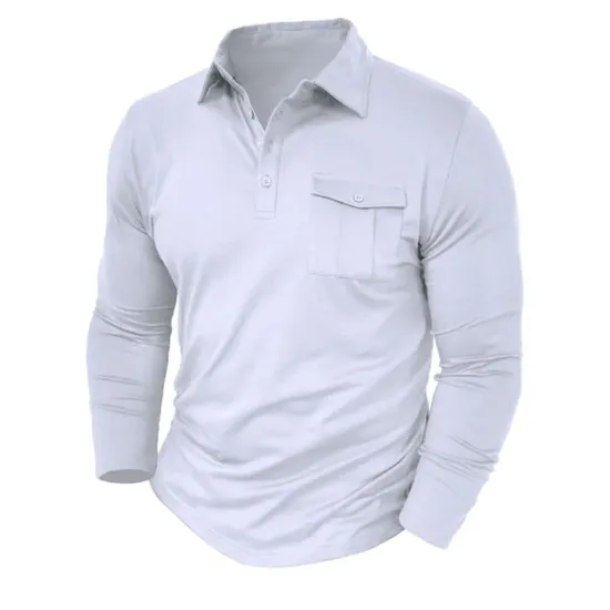 New OUKU Men's Polo Shirt Button Up Polos Casual Sports Lapel Long Sleeve Fashion Basic Plain Button Pocket Spring & Fall Regular Fit Black White Army Green Red Navy Blue Dark Green Polo Shirt