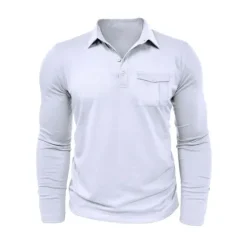 New OUKU Men's Polo Shirt Button Up Polos Casual Sports Lapel Long Sleeve Fashion Basic Plain Button Pocket Spring & Fall Regular Fit Black White Army Green Red Navy Blue Dark Green Polo Shirt