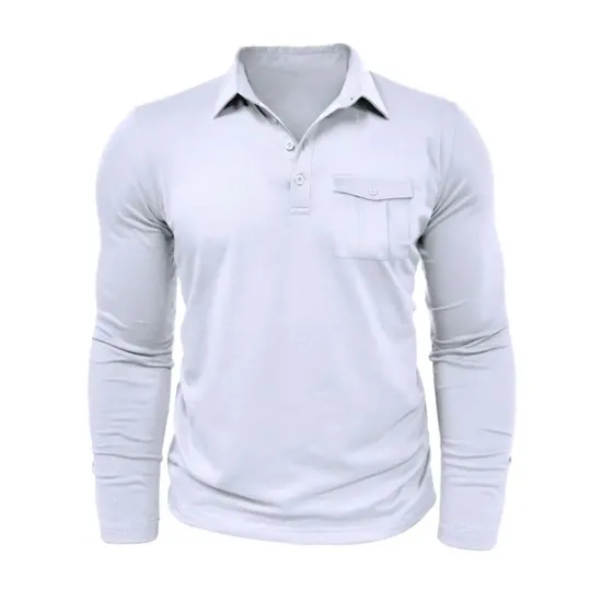 New OUKU Men's Polo Shirt Button Up Polos Casual Sports Lapel Long Sleeve Fashion Basic Plain Button Pocket Spring & Fall Regular Fit Black White Army Green Red Navy Blue Dark Green Polo Shirt