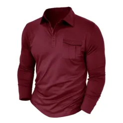New OUKU Men's Polo Shirt Button Up Polos Casual Sports Lapel Long Sleeve Fashion Basic Plain Button Pocket Spring & Fall Regular Fit Black White Army Green Red Navy Blue Dark Green Polo Shirt