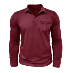 New OUKU Men's Polo Shirt Button Up Polos Casual Sports Lapel Long Sleeve Fashion Basic Plain Button Pocket Spring & Fall Regular Fit Black White Army Green Red Navy Blue Dark Green Polo Shirt