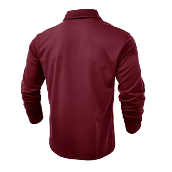 New OUKU Men's Polo Shirt Button Up Polos Casual Sports Lapel Long Sleeve Fashion Basic Plain Button Pocket Spring & Fall Regular Fit Black White Army Green Red Navy Blue Dark Green Polo Shirt