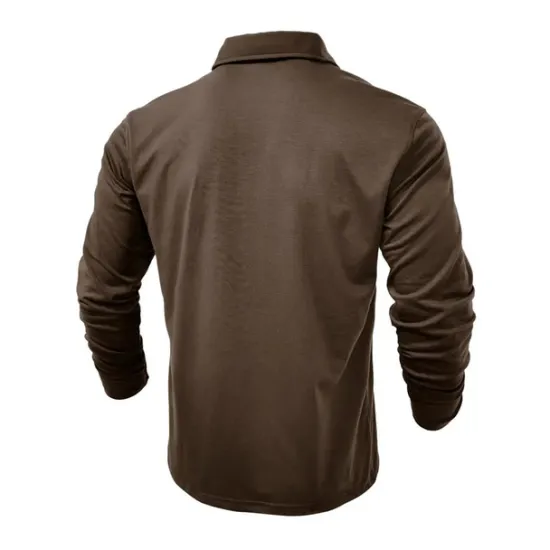 New OUKU Men's Polo Shirt Button Up Polos Casual Sports Lapel Long Sleeve Fashion Basic Plain Button Pocket Spring & Fall Regular Fit Black White Army Green Red Navy Blue Dark Green Polo Shirt