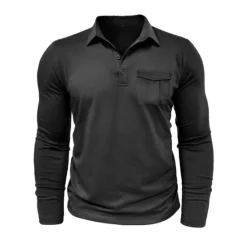 New OUKU Men's Polo Shirt Button Up Polos Casual Sports Lapel Long Sleeve Fashion Basic Plain Button Pocket Spring & Fall Regular Fit Black White Army Green Red Navy Blue Dark Green Polo Shirt