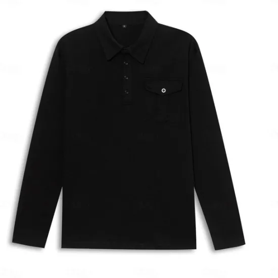 New OUKU Men's Polo Shirt Button Up Polos Casual Sports Lapel Long Sleeve Fashion Basic Plain Button Pocket Spring & Fall Regular Fit Black White Army Green Red Navy Blue Dark Green Polo Shirt