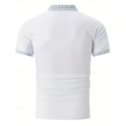 New OUKU Men's Polo Shirt Button Up Polos Casual Sports Lapel Short Sleeve Fashion Basic Color Block Houndstooth Patchwork Pocket Summer Regular Fit Black White Navy Blue Blue Khaki Polo Shirt