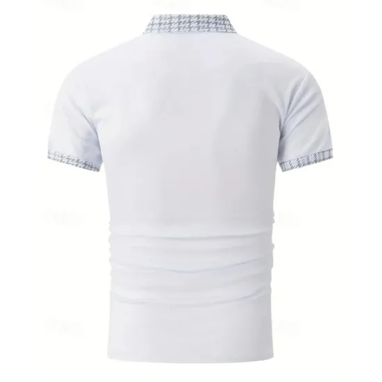 New OUKU Men's Polo Shirt Button Up Polos Casual Sports Lapel Short Sleeve Fashion Basic Color Block Houndstooth Patchwork Pocket Summer Regular Fit Black White Navy Blue Blue Khaki Polo Shirt