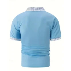 New OUKU Men's Polo Shirt Button Up Polos Casual Sports Lapel Short Sleeve Fashion Basic Color Block Houndstooth Patchwork Pocket Summer Regular Fit Black White Navy Blue Blue Khaki Polo Shirt