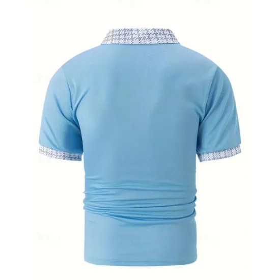 New OUKU Men's Polo Shirt Button Up Polos Casual Sports Lapel Short Sleeve Fashion Basic Color Block Houndstooth Patchwork Pocket Summer Regular Fit Black White Navy Blue Blue Khaki Polo Shirt