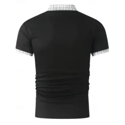 New OUKU Men's Polo Shirt Button Up Polos Casual Sports Lapel Short Sleeve Fashion Basic Color Block Houndstooth Patchwork Pocket Summer Regular Fit Black White Navy Blue Blue Khaki Polo Shirt