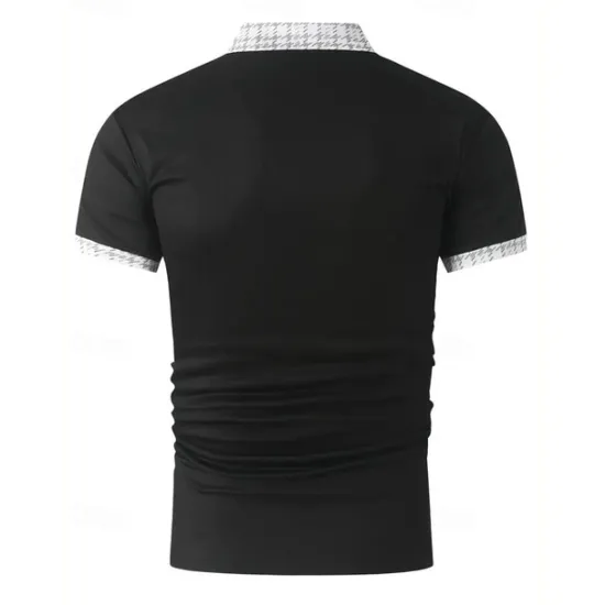 New OUKU Men's Polo Shirt Button Up Polos Casual Sports Lapel Short Sleeve Fashion Basic Color Block Houndstooth Patchwork Pocket Summer Regular Fit Black White Navy Blue Blue Khaki Polo Shirt
