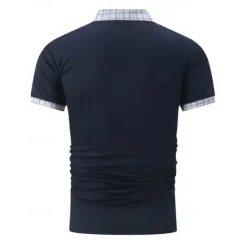 New OUKU Men's Polo Shirt Button Up Polos Casual Sports Lapel Short Sleeve Fashion Basic Color Block Houndstooth Patchwork Pocket Summer Regular Fit Black White Navy Blue Blue Khaki Polo Shirt
