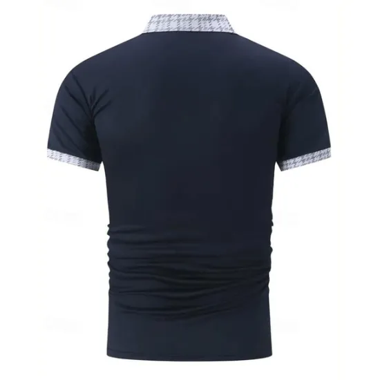 New OUKU Men's Polo Shirt Button Up Polos Casual Sports Lapel Short Sleeve Fashion Basic Color Block Houndstooth Patchwork Pocket Summer Regular Fit Black White Navy Blue Blue Khaki Polo Shirt