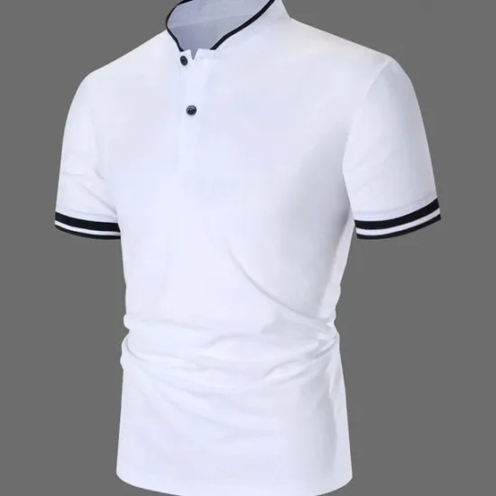 Discount OUKU Men's Polo Shirt Collarless Golf Shirts Casual Holiday Stand Collar Short Sleeve Fashion Basic Plain Button Summer Regular Fit Dark Brown Dark Red Black White Polo Shirt