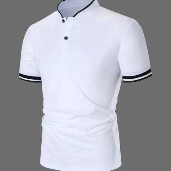 Discount OUKU Men's Polo Shirt Collarless Golf Shirts Casual Holiday Stand Collar Short Sleeve Fashion Basic Plain Button Summer Regular Fit Black White Burgundy Polo Shirt