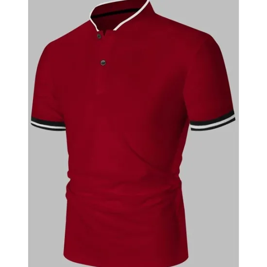 Discount OUKU Men's Polo Shirt Collarless Golf Shirts Casual Holiday Stand Collar Short Sleeve Fashion Basic Plain Button Summer Regular Fit Black White Burgundy Polo Shirt