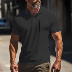 Outlet OUKU Men's Polo Shirt Golf Polo Work Street Classic Short Sleeve Fashion Muscle Solid Color Zipper Quick Dry Summer Spring Fall Black Army Green Navy Blue Gray Polo Shirt