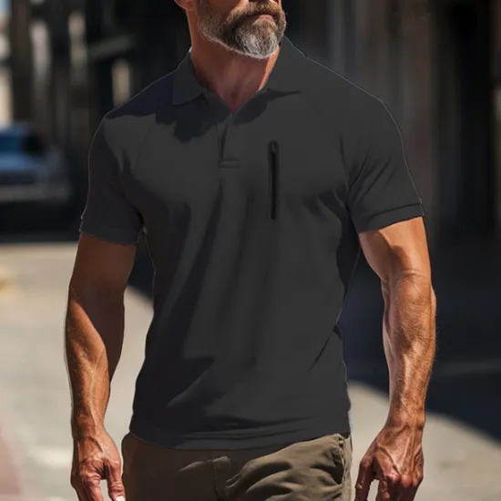 Outlet OUKU Men's Polo Shirt Golf Polo Work Street Classic Short Sleeve Fashion Muscle Solid Color Zipper Quick Dry Summer Spring Fall Black Army Green Navy Blue Gray Polo Shirt