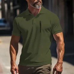 Outlet OUKU Men's Polo Shirt Golf Polo Work Street Classic Short Sleeve Fashion Muscle Solid Color Zipper Quick Dry Summer Spring Fall Black Army Green Navy Blue Gray Polo Shirt