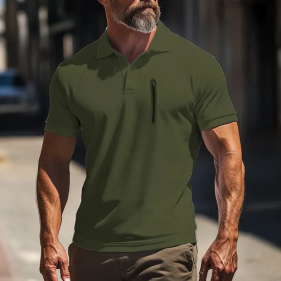 Outlet OUKU Men's Polo Shirt Golf Polo Work Street Classic Short Sleeve Fashion Muscle Solid Color Zipper Quick Dry Summer Spring Fall Black Army Green Navy Blue Gray Polo Shirt