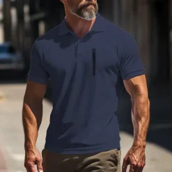 Outlet OUKU Men's Polo Shirt Golf Polo Work Street Classic Short Sleeve Fashion Muscle Solid Color Zipper Quick Dry Summer Spring Fall Black Army Green Navy Blue Gray Polo Shirt