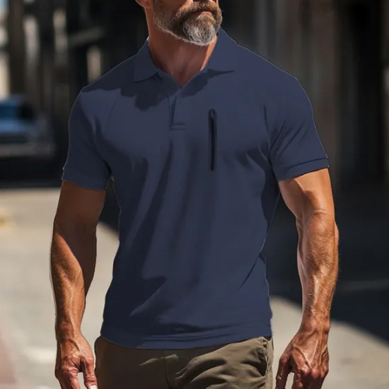 Outlet OUKU Men's Polo Shirt Golf Polo Work Street Classic Short Sleeve Fashion Muscle Solid Color Zipper Quick Dry Summer Spring Fall Black Army Green Navy Blue Gray Polo Shirt