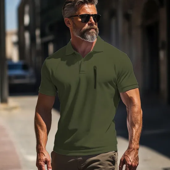 Outlet OUKU Men's Polo Shirt Golf Polo Work Street Classic Short Sleeve Fashion Muscle Solid Color Zipper Quick Dry Summer Spring Fall Black Army Green Navy Blue Gray Polo Shirt
