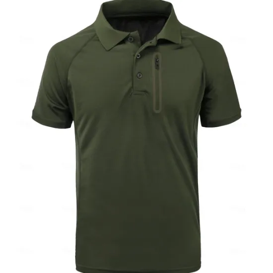 Outlet OUKU Men's Polo Shirt Golf Polo Work Street Classic Short Sleeve Fashion Muscle Solid Color Zipper Quick Dry Summer Spring Fall Black Army Green Navy Blue Gray Polo Shirt