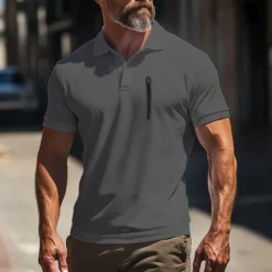 Outlet OUKU Men's Polo Shirt Golf Polo Work Street Classic Short Sleeve Fashion Muscle Solid Color Zipper Quick Dry Summer Spring Fall Black Army Green Navy Blue Gray Polo Shirt