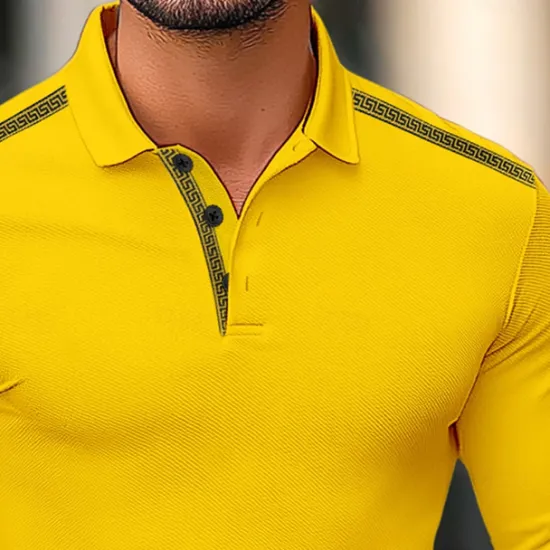 Online OUKU Men's Polo Shirt Golf Polo Street Business Turndown Ribbed Polo Collar Long Sleeve Fashion Basic Solid Color Patchwork Fall Winter Cross-Seasons Regular Fit Black White Yellow Burgundy Polo Shirt