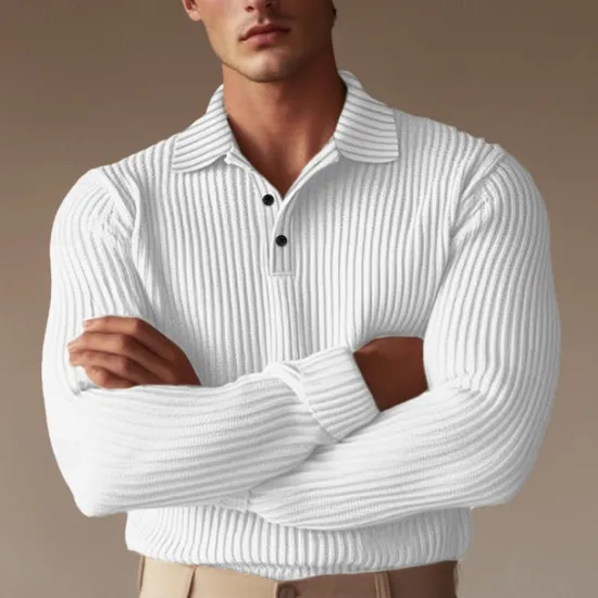 Best OUKU Men's Polo Shirt Golf Polo Formal Work Ribbed Polo Collar Long Sleeve Warm Basic Solid Color Button Spring Fall Black White Yellow Navy Blue Green Light Grey Polo Shirt