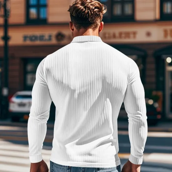 Best OUKU Men's Polo Shirt Golf Polo Formal Work Ribbed Polo Collar Long Sleeve Warm Basic Solid Color Button Spring Fall Black White Yellow Navy Blue Green Light Grey Polo Shirt