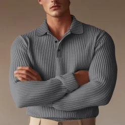 Best OUKU Men's Polo Shirt Golf Polo Formal Work Ribbed Polo Collar Long Sleeve Warm Basic Solid Color Button Spring Fall Black White Yellow Navy Blue Green Light Grey Polo Shirt
