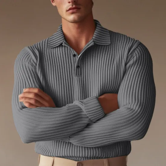 Best OUKU Men's Polo Shirt Golf Polo Formal Work Ribbed Polo Collar Long Sleeve Warm Basic Solid Color Button Spring Fall Black White Yellow Navy Blue Green Light Grey Polo Shirt
