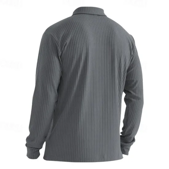 Best OUKU Men's Polo Shirt Golf Polo Formal Work Ribbed Polo Collar Long Sleeve Warm Basic Solid Color Button Spring Fall Black White Yellow Navy Blue Green Light Grey Polo Shirt