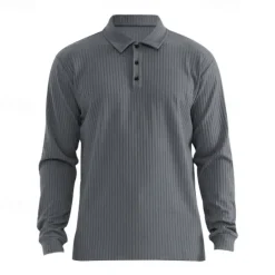 Best OUKU Men's Polo Shirt Golf Polo Formal Work Ribbed Polo Collar Long Sleeve Warm Basic Solid Color Button Spring Fall Black White Yellow Navy Blue Green Light Grey Polo Shirt