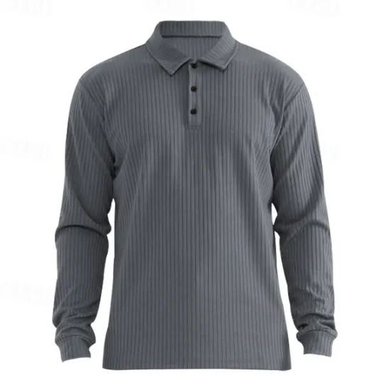 Best OUKU Men's Polo Shirt Golf Polo Formal Work Ribbed Polo Collar Long Sleeve Warm Basic Solid Color Button Spring Fall Black White Yellow Navy Blue Green Light Grey Polo Shirt