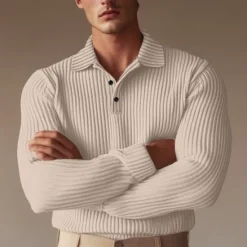 Best OUKU Men's Polo Shirt Golf Polo Formal Work Ribbed Polo Collar Long Sleeve Warm Basic Solid Color Button Spring Fall Black White Yellow Navy Blue Green Light Grey Polo Shirt